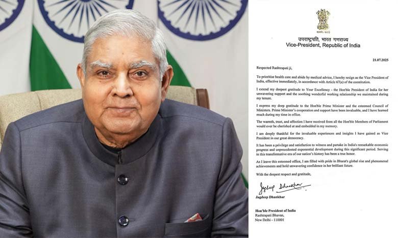 Vice President Jagdeep Dhankhar Resigns Cites Health Reasons
