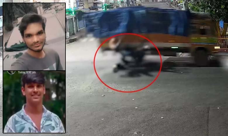 Two Young Men Killed After Bike Crashes Into Lorry in Bapatla Tragic CCTV Footage Surfaces