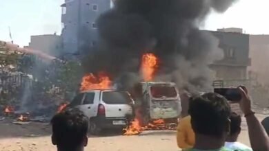 Massive Fire in Hyderabads Jubilee Hills Four Vehicles Destroyed