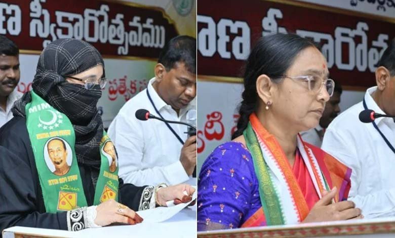 Congress Uma Rani Elected Nizamabad Mayor AIMIMs Salma Tahseen Becomes Deputy Mayor