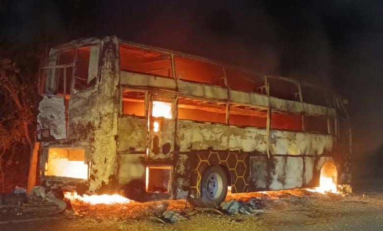 Private Bus Catches Fire on Hyderabad–Vijayawada Highway in Nalgonda